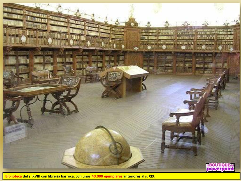 Biblioteca del s. XVIII con librería barroca, con unos 40