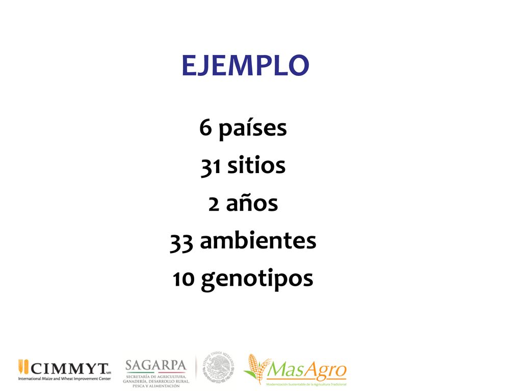 6 países 31 sitios 2 años 33 ambientes 10 genotipos