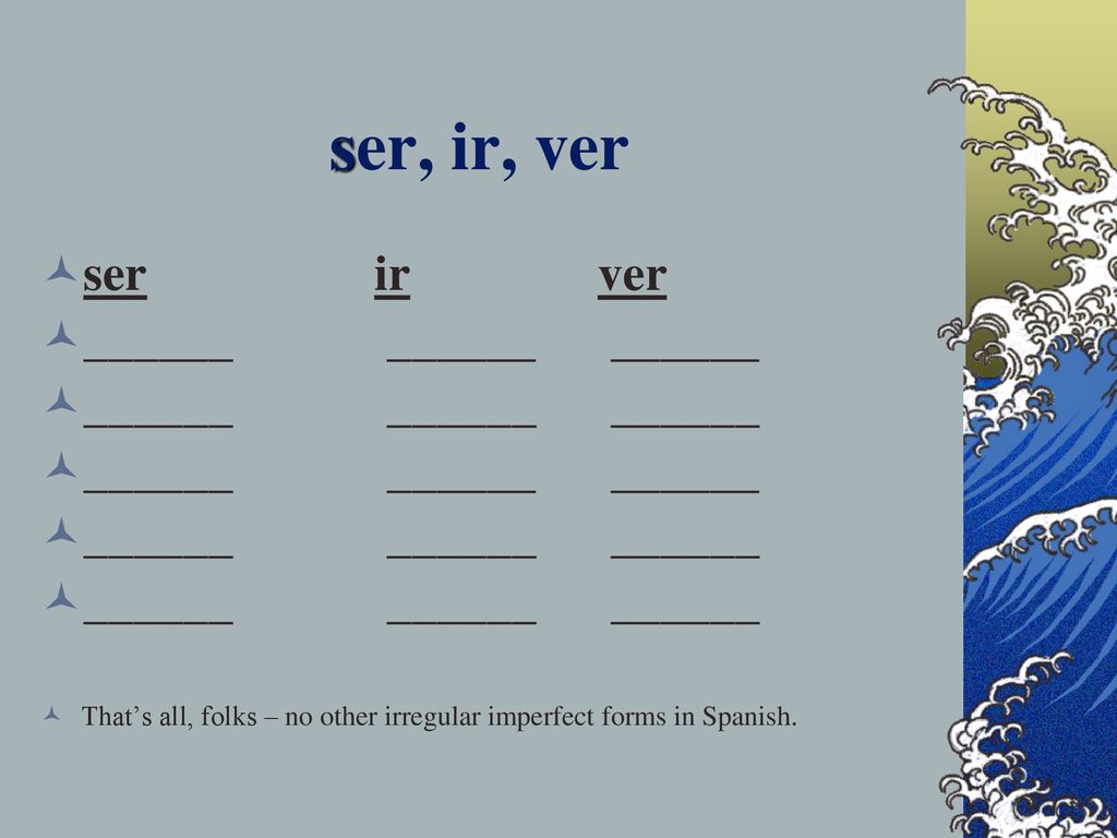 ser, ir, ver ser ir ver ______ ______ ______ ______ ______ ______