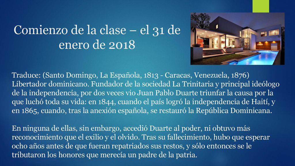Comienzo de la clase – el 31 de enero de 2018