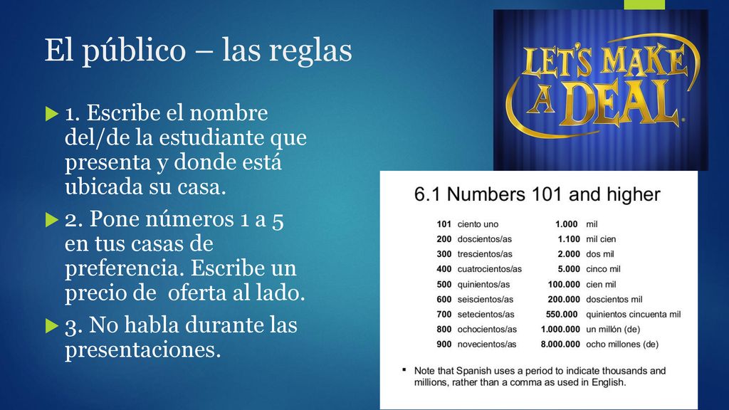 El público – las reglas 1. Escribe el nombre del/de la estudiante que presenta y donde está ubicada su casa.