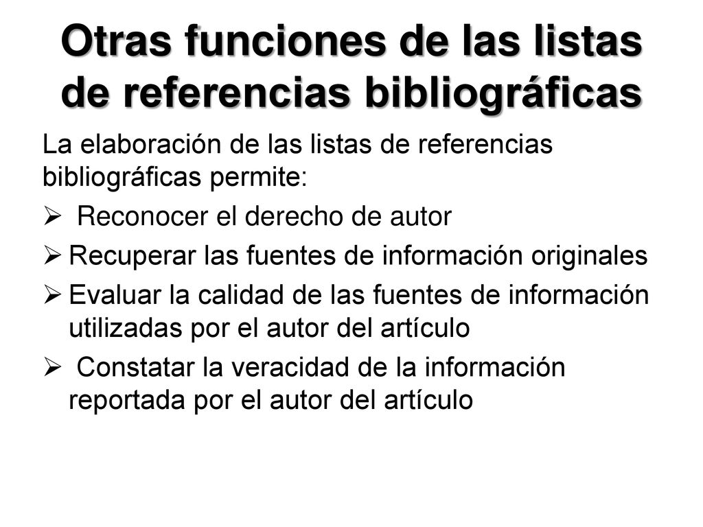 Otras funciones de las listas de referencias bibliográficas