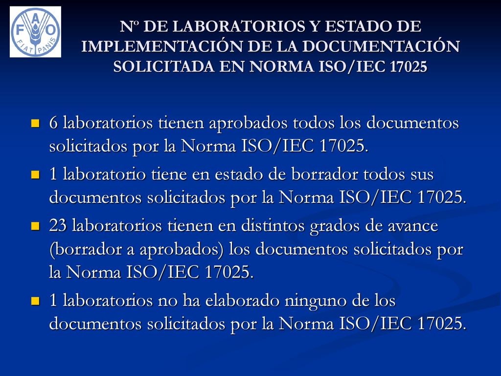Nº DE LABORATORIOS Y ESTADO DE IMPLEMENTACIÓN DE LA DOCUMENTACIÓN SOLICITADA EN NORMA ISO/IEC 17025