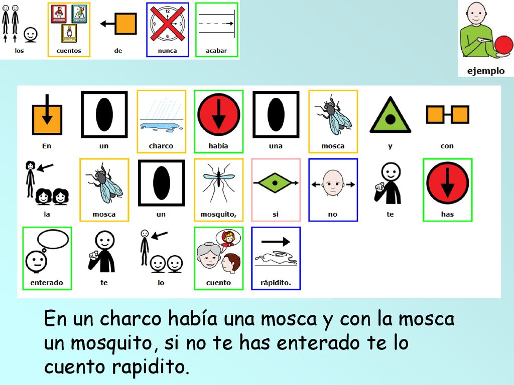En un charco había una mosca y con la mosca un mosquito, si no te has enterado te lo cuento rapidito.