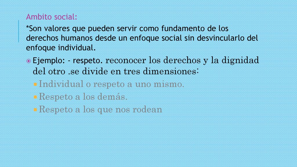 Individual o respeto a uno mismo. Respeto a los demás.