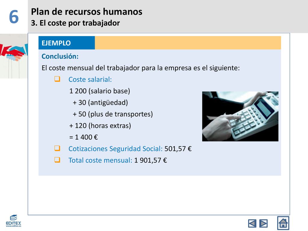 6 Plan de recursos humanos 3. El coste por trabajador EJEMPLO