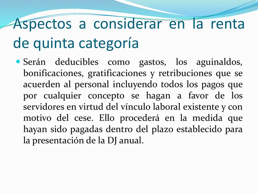 Aspectos a considerar en la renta de quinta categoría