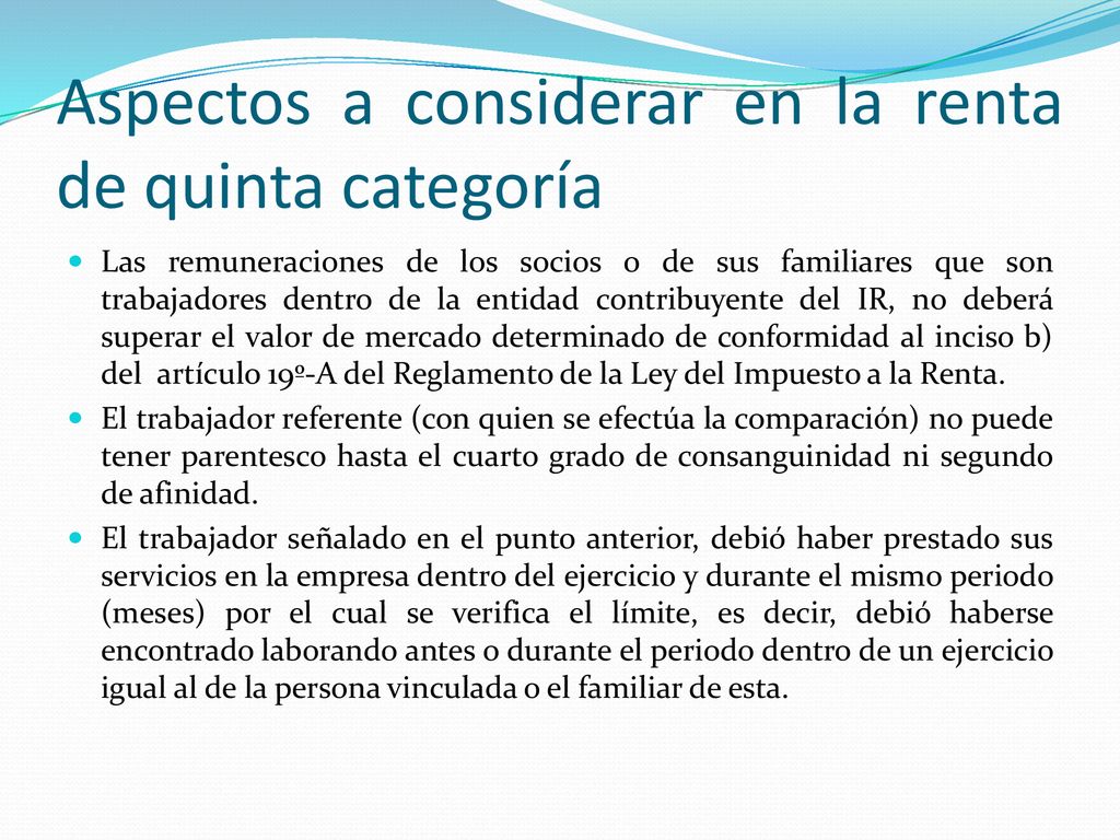 Aspectos a considerar en la renta de quinta categoría