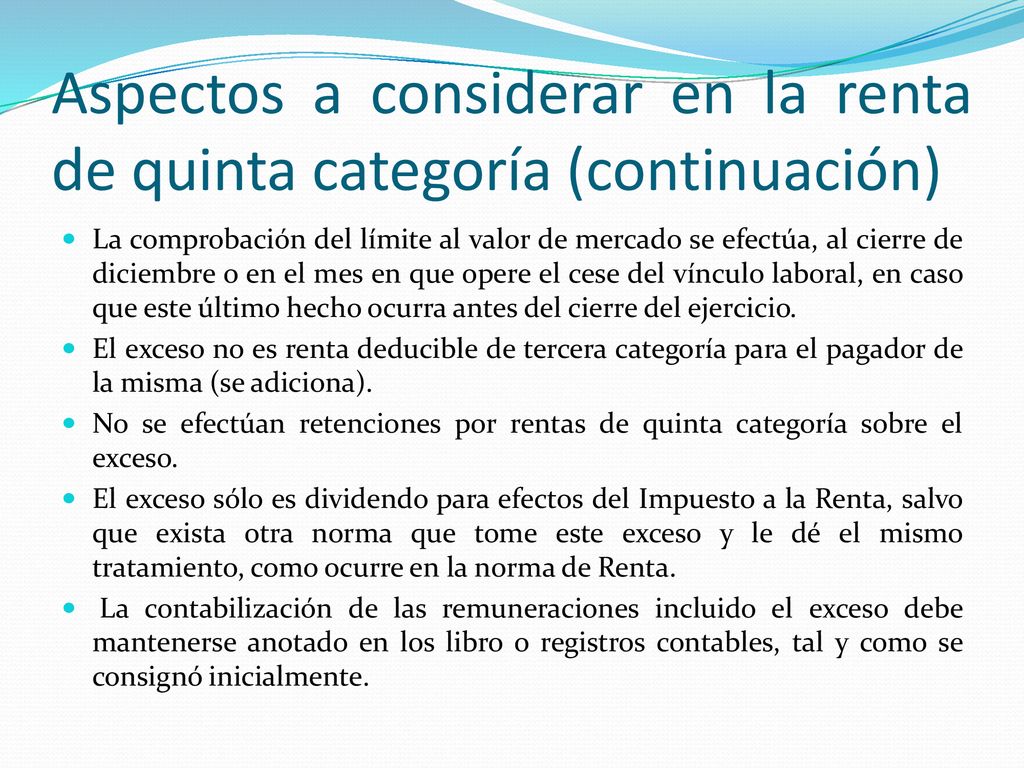 Aspectos a considerar en la renta de quinta categoría (continuación)