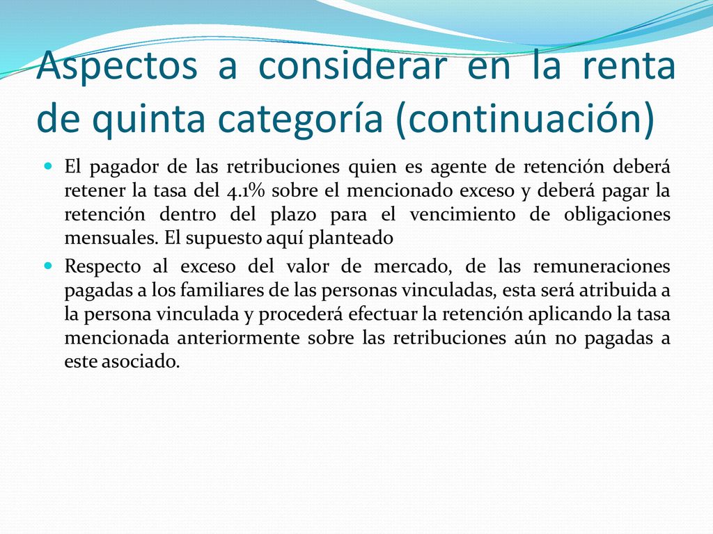 Aspectos a considerar en la renta de quinta categoría (continuación)