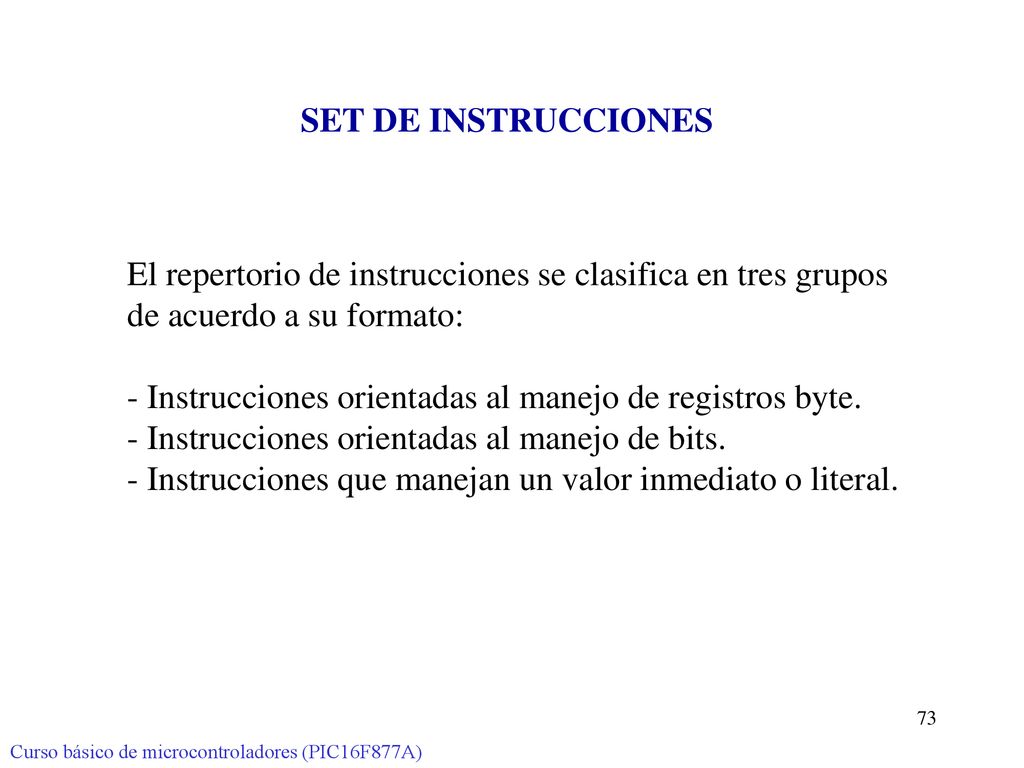 El repertorio de instrucciones se clasifica en tres grupos