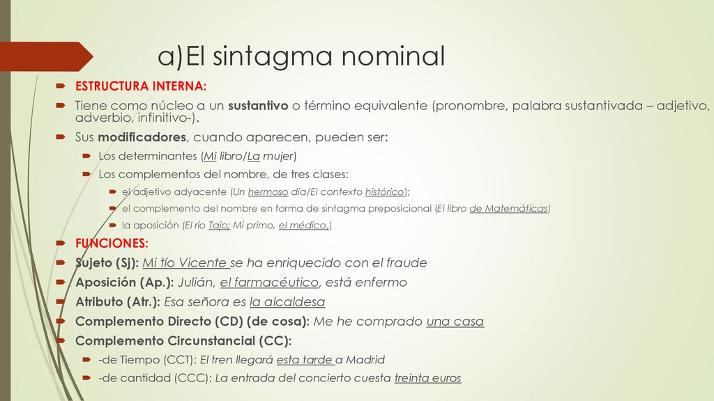 a)El sintagma nominal ESTRUCTURA INTERNA: