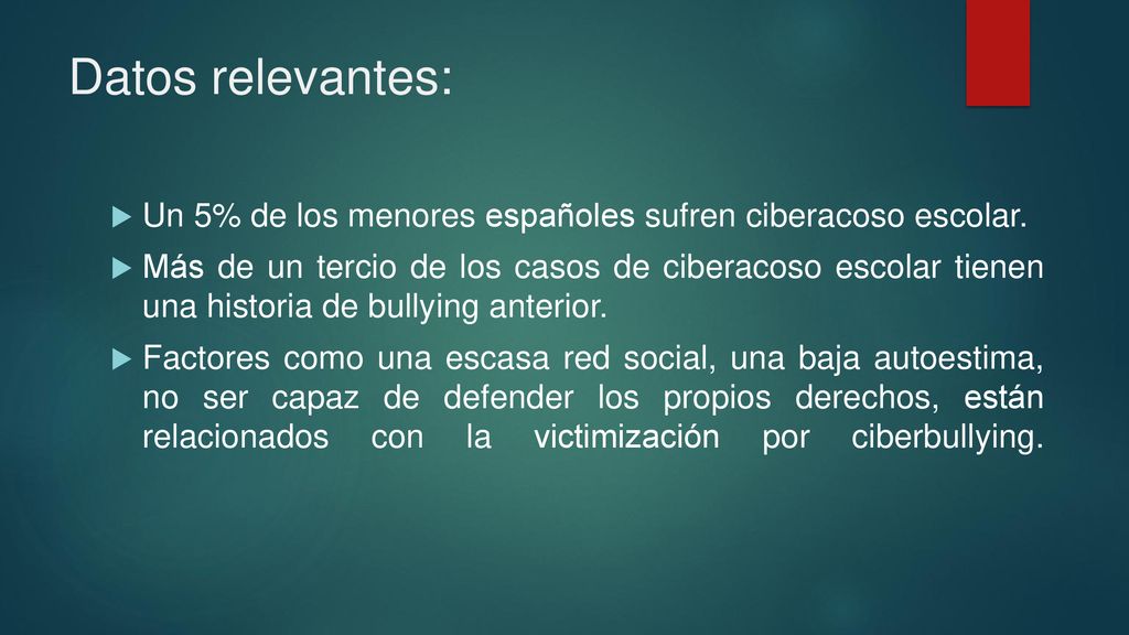 Datos relevantes: Un 5% de los menores españoles sufren ciberacoso escolar.