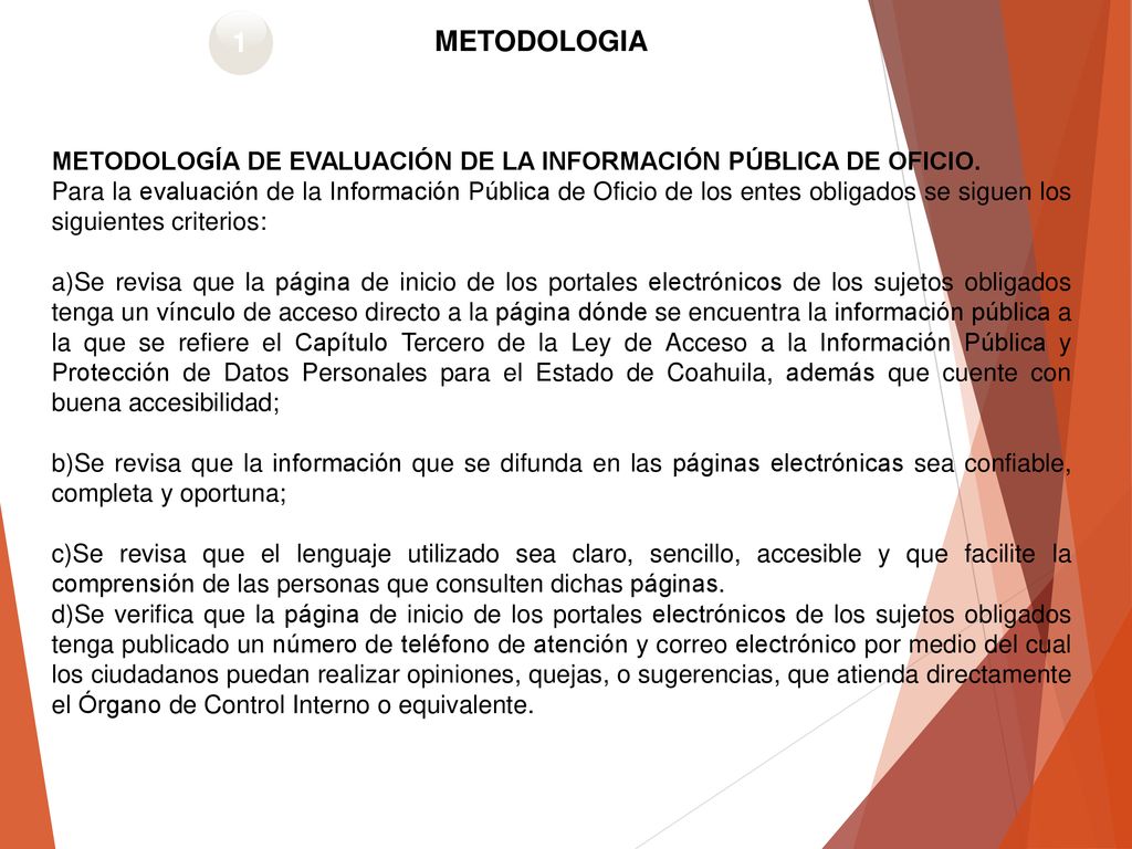 1 METODOLOGIA. METODOLOGÍA DE EVALUACIÓN DE LA INFORMACIÓN PÚBLICA DE OFICIO.