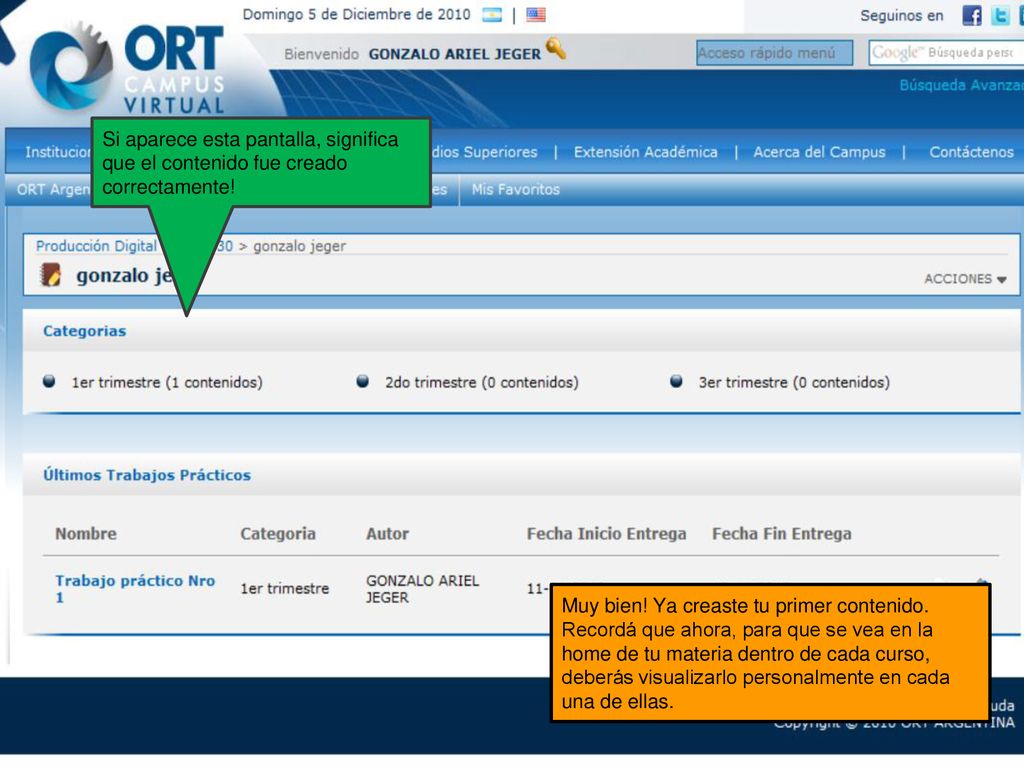 Si aparece esta pantalla, significa que el contenido fue creado correctamente!