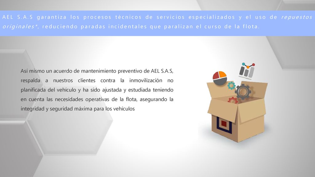 AEL S.A.S garantiza los procesos técnicos de servicios especializados y el uso de repuestos originales*, reduciendo paradas incidentales que paralizan el curso de la flota.