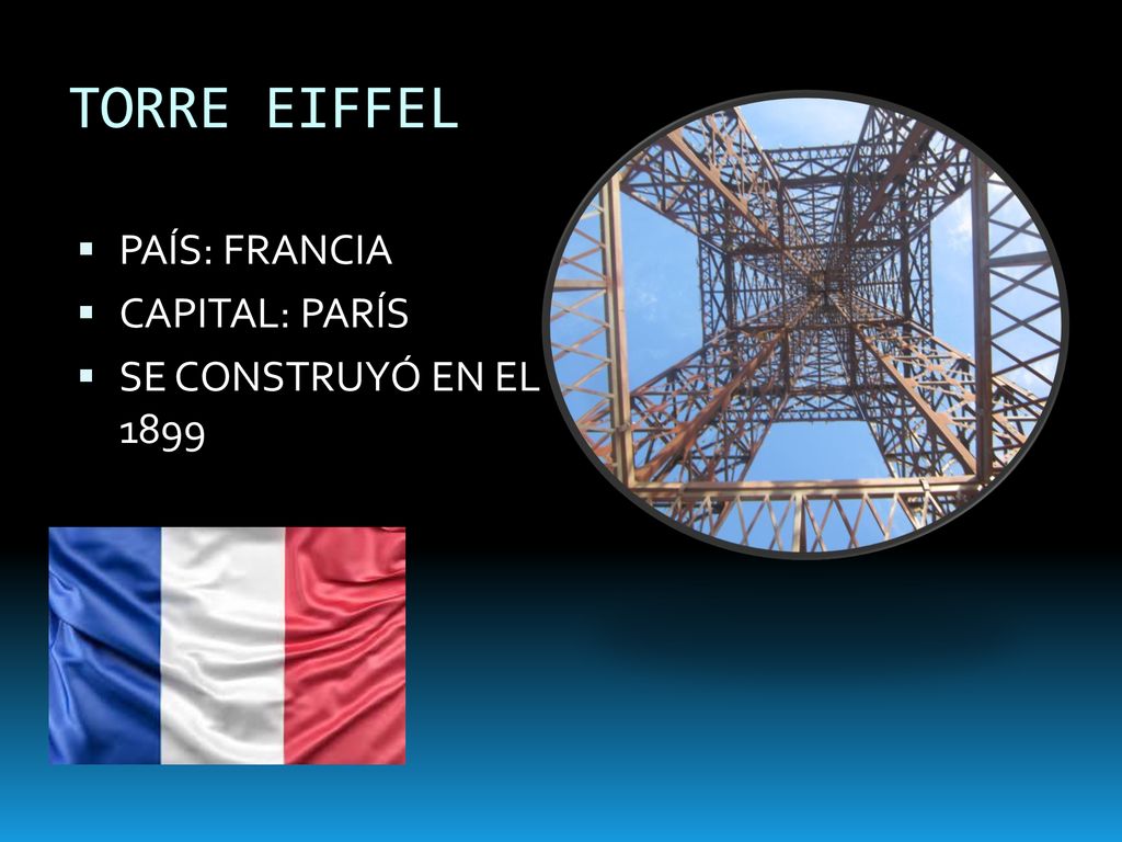 TORRE EIFFEL PAÍS: FRANCIA CAPITAL: PARÍS SE CONSTRUYÓ EN EL 1899