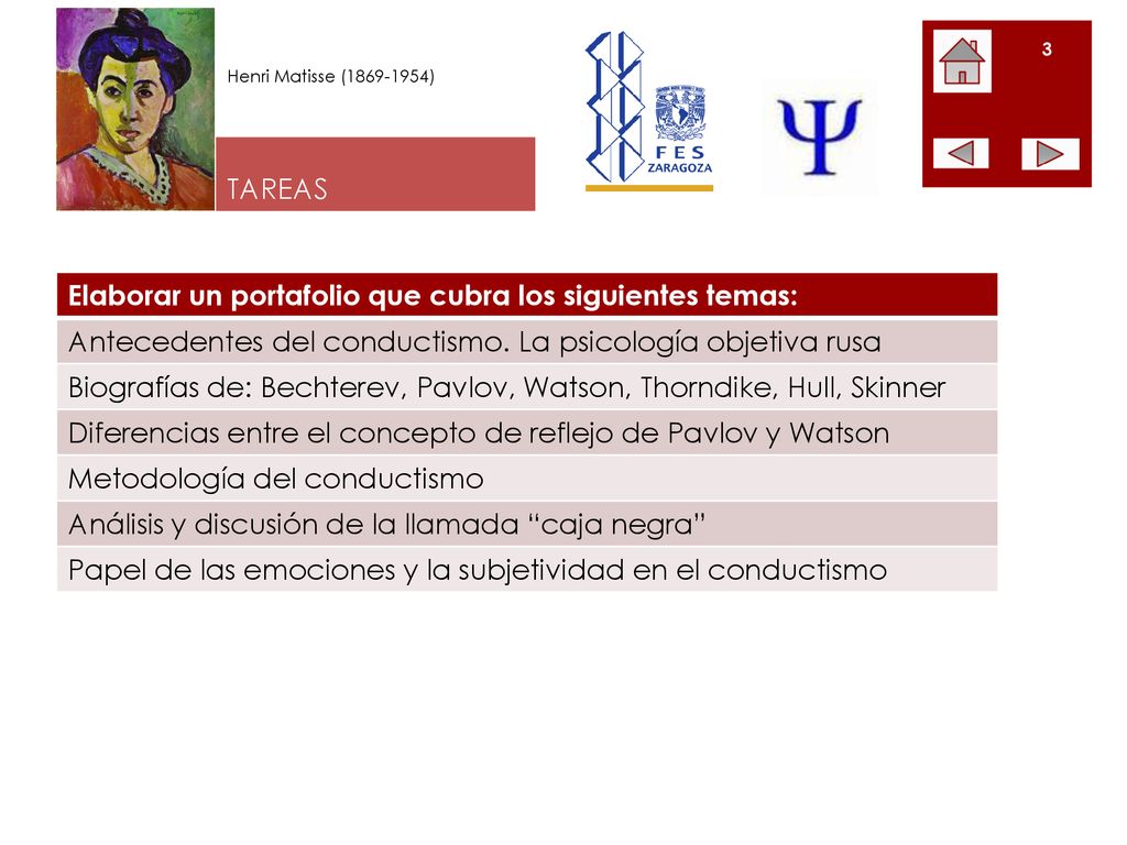 TAREAS Elaborar un portafolio que cubra los siguientes temas: Antecedentes del conductismo. La psicología objetiva rusa.
