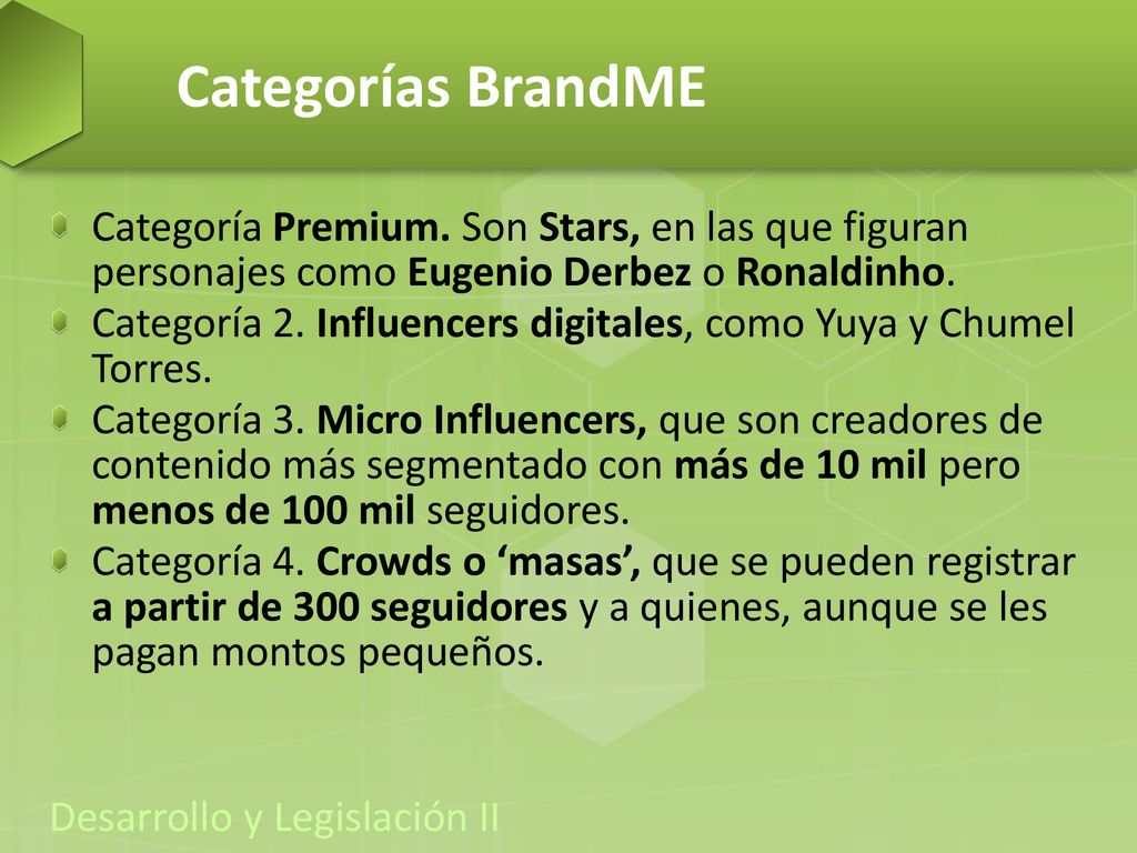 Categorías BrandME Categoría Premium. Son Stars, en las que figuran personajes como Eugenio Derbez o Ronaldinho.