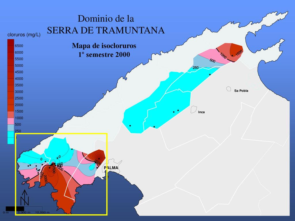 Dominio de la SERRA DE TRAMUNTANA Mapa de isocloruros 1º semestre 2000
