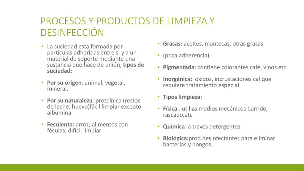Procesos y productos de limpieza y desinfección