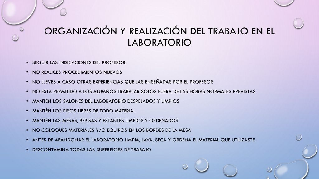 Organización y realización del trabajo en el laboratorio