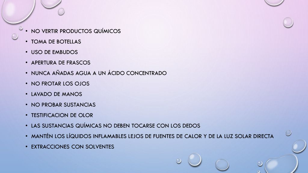 No vertir productos químicos