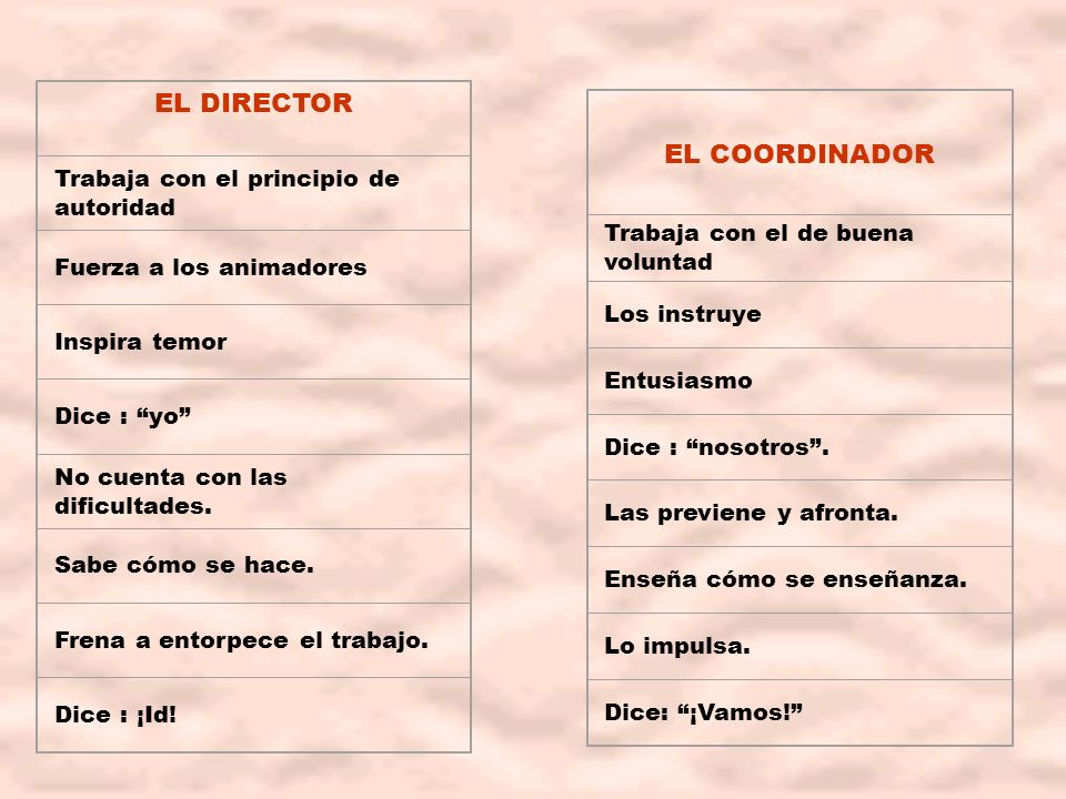 EL DIRECTOR EL COORDINADOR Trabaja con el principio de autoridad