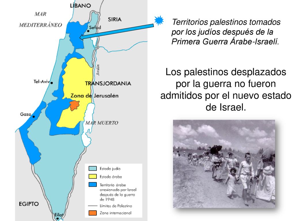 Territorios palestinos tomados por los judíos después de la Primera Guerra Árabe-Israelí.