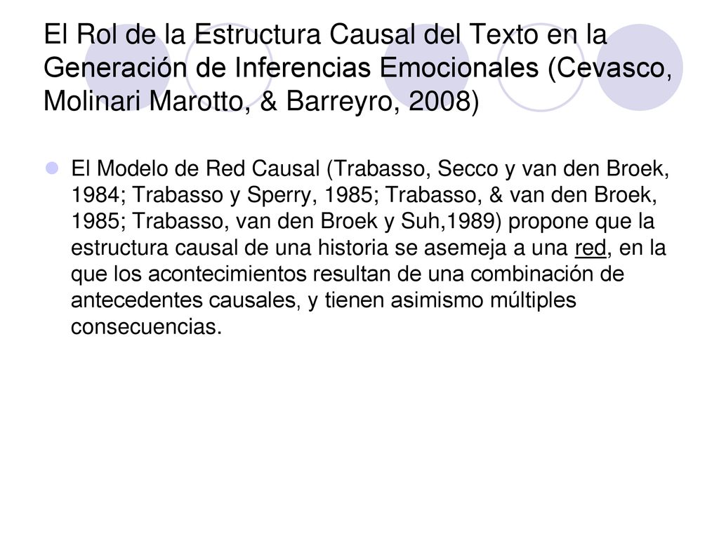 El Rol de la Estructura Causal del Texto en la Generación de Inferencias Emocionales (Cevasco, Molinari Marotto, & Barreyro, 2008)