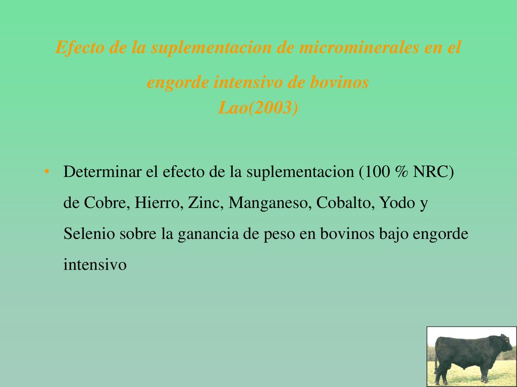 Efecto de la suplementacion de microminerales en el engorde intensivo de bovinos Lao(2003)