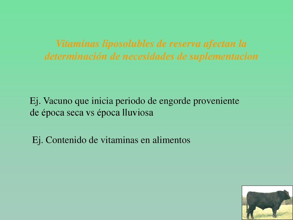 Vitaminas liposolubles de reserva afectan la determinación de necesidades de suplementacion