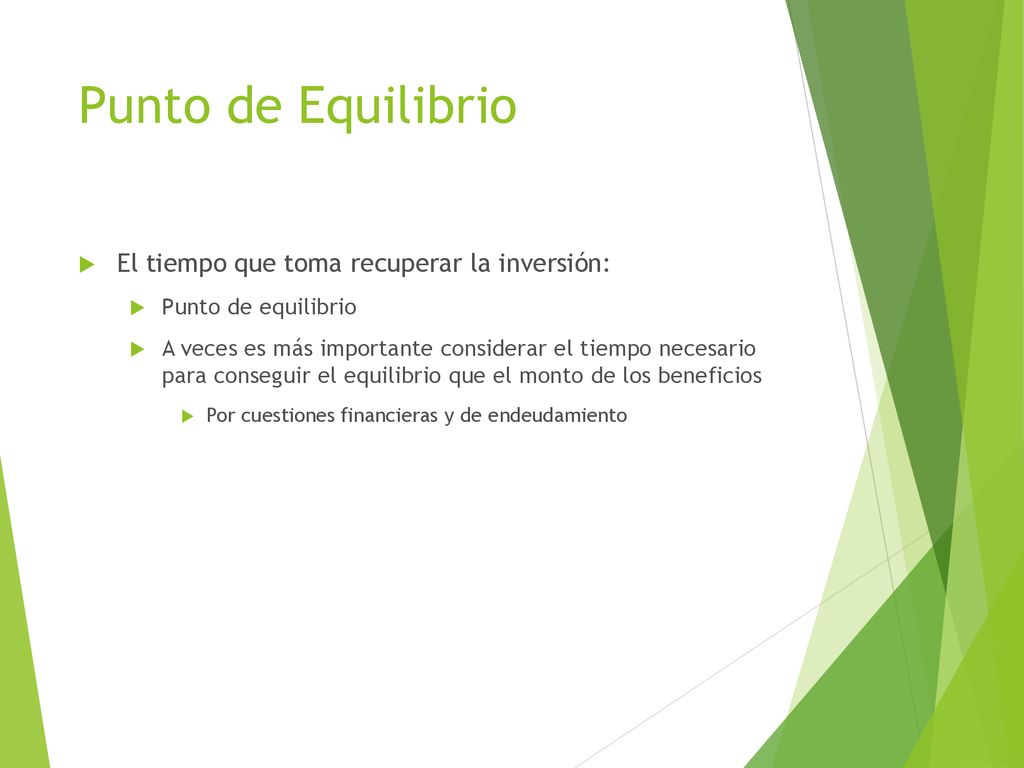 Punto de Equilibrio El tiempo que toma recuperar la inversión: