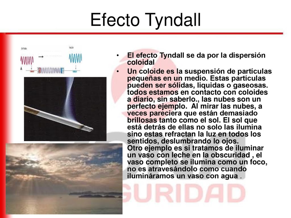 Efecto Tyndall El efecto Tyndall se da por la dispersión coloidal