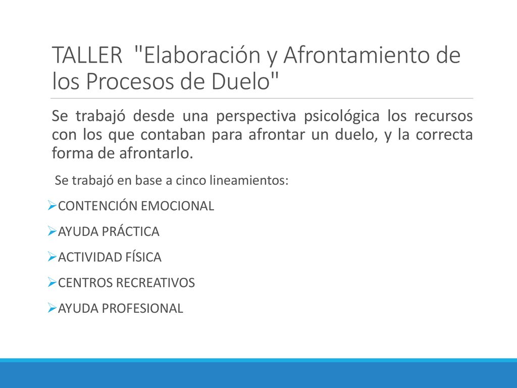 TALLER Elaboración y Afrontamiento de los Procesos de Duelo