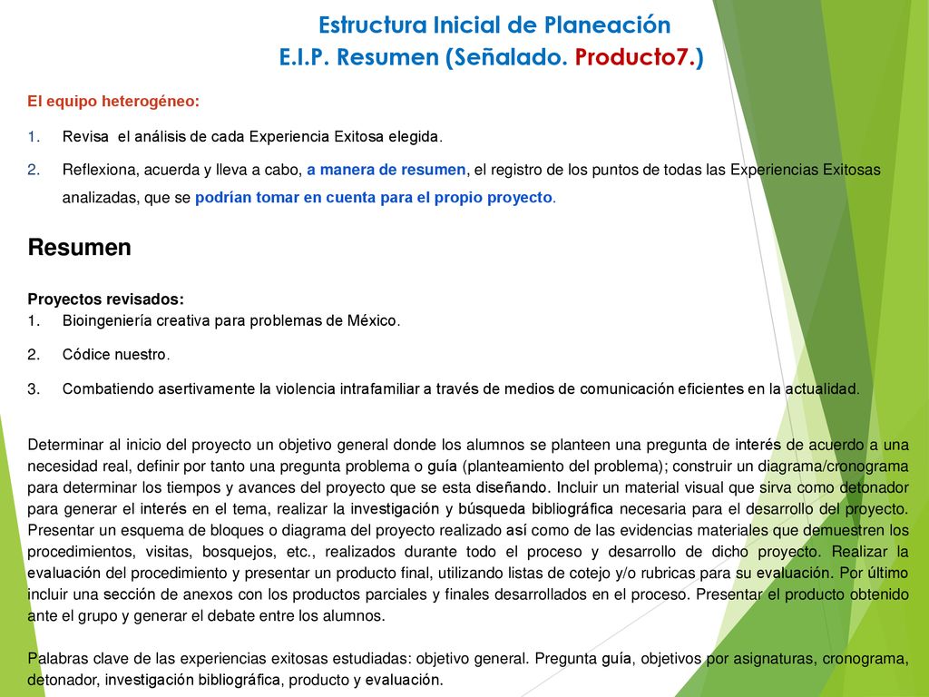 Estructura Inicial de Planeación E.I.P. Resumen (Señalado. Producto7.)