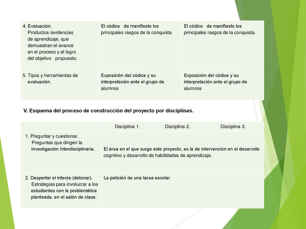 V. Esquema del proceso de construcción del proyecto por disciplinas.