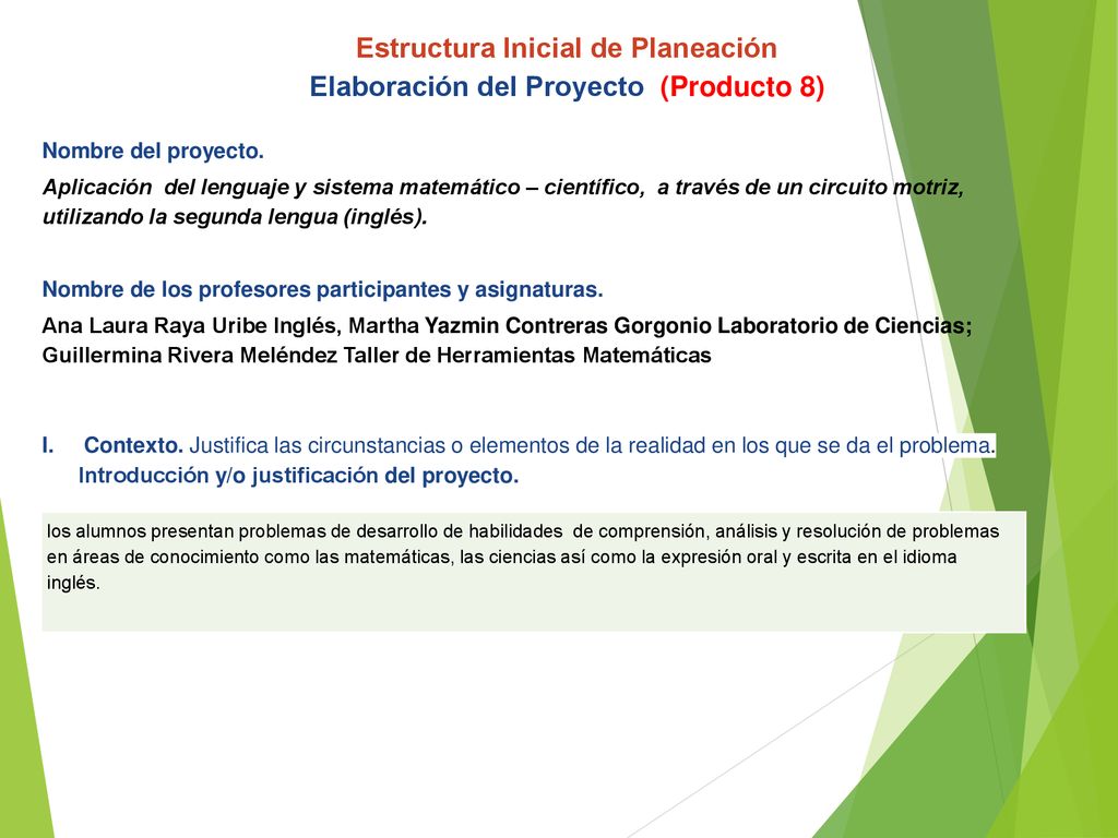 Estructura Inicial de Planeación Elaboración del Proyecto (Producto 8)