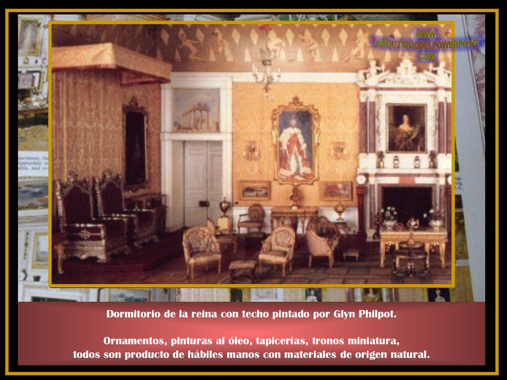Dormitorio de la reina con techo pintado por Glyn Philpot