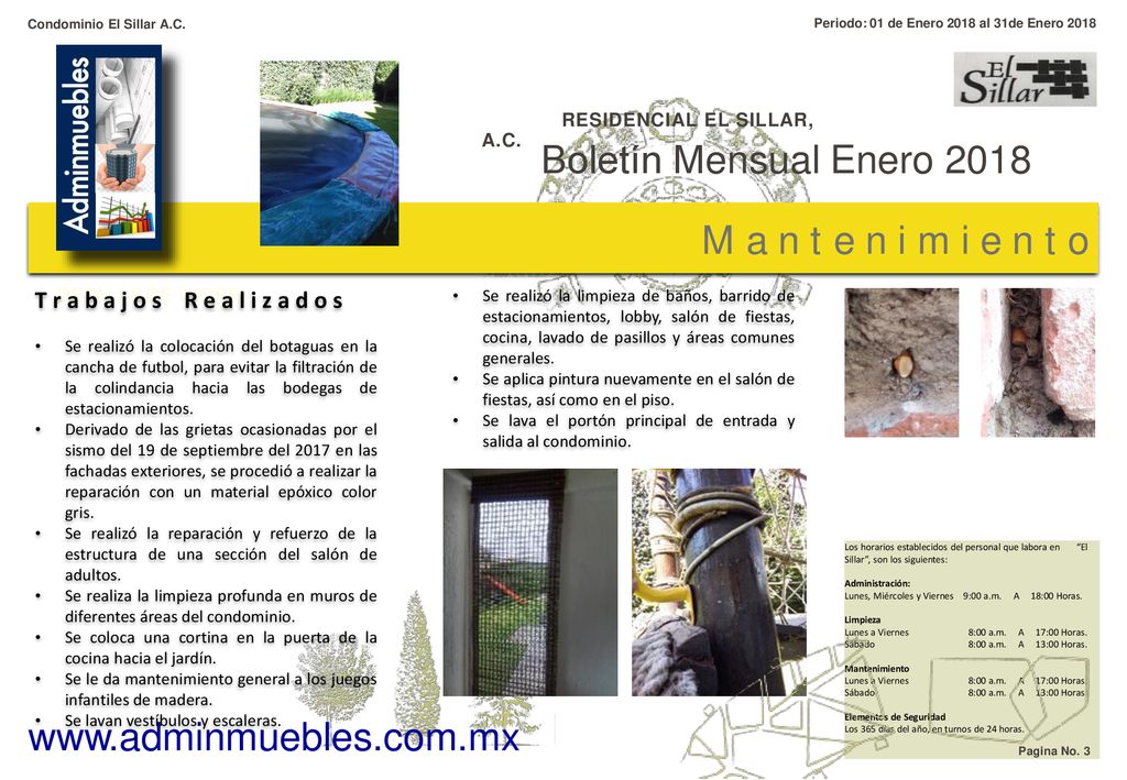Boletín Mensual Enero 2018 M a n t e n i m i e n t o