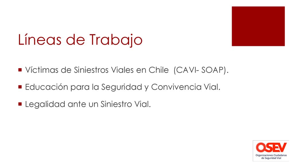 Líneas de Trabajo Víctimas de Siniestros Viales en Chile (CAVI- SOAP).