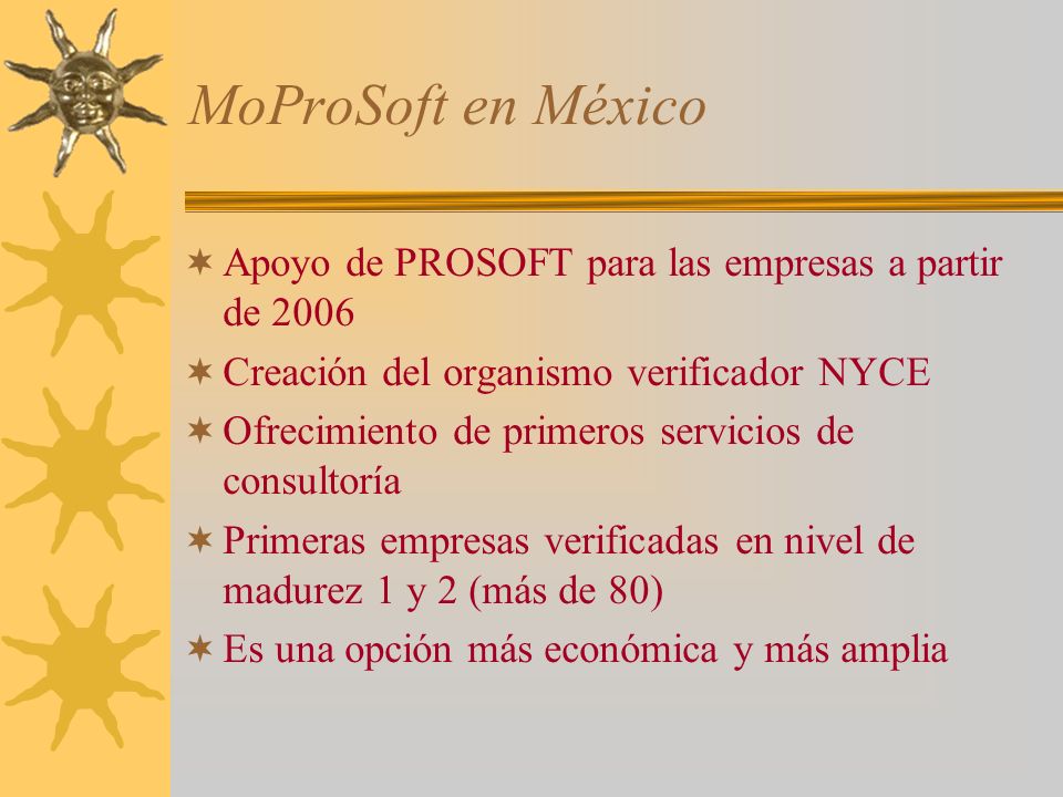 MoProSoft en México Apoyo de PROSOFT para las empresas a partir de Creación del organismo verificador NYCE.