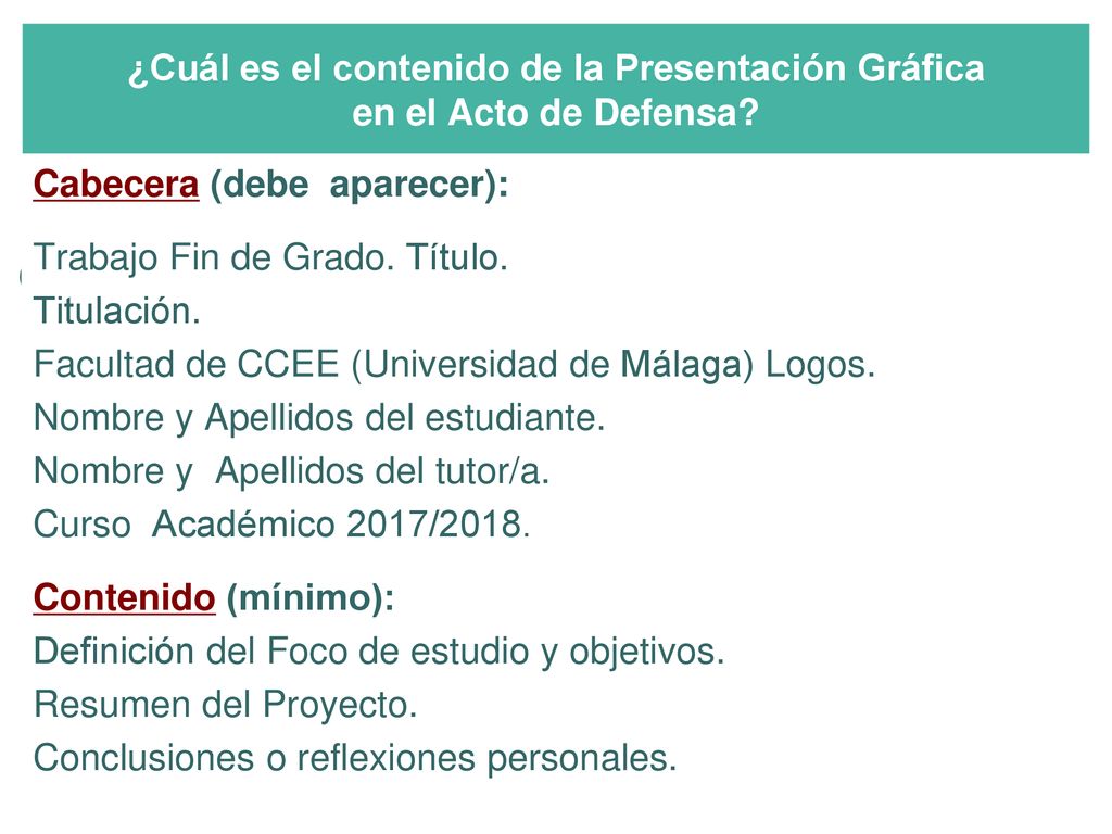 ¿Cuál es el contenido de la Presentación Gráfica en el Acto de Defensa