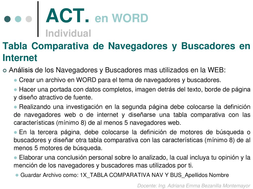 ACT. en WORD Individual. Tabla Comparativa de Navegadores y Buscadores en Internet.