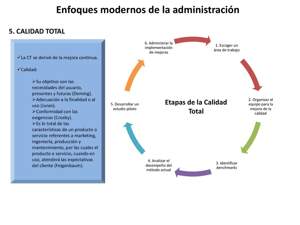 Enfoques modernos de la administración Etapas de la Calidad Total