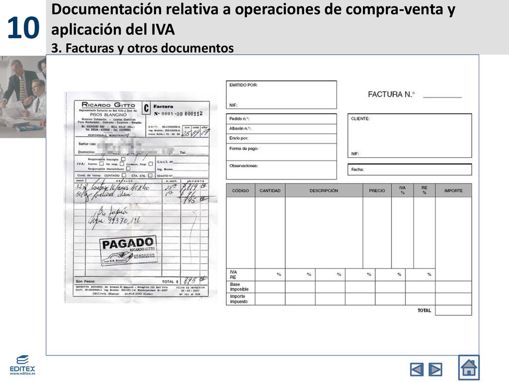 10 Documentación relativa a operaciones de compra-venta y aplicación del IVA 3. Facturas y otros documentos.