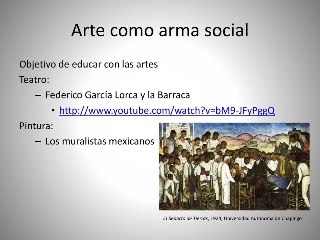 Arte como arma social Objetivo de educar con las artes Teatro: