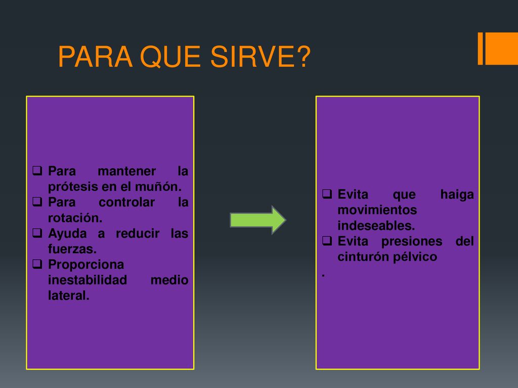 PARA QUE SIRVE Para mantener la prótesis en el muñón.