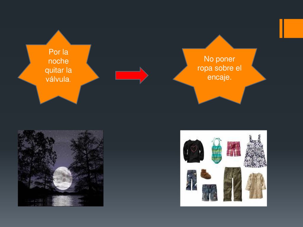 Por la noche quitar la válvula. No poner ropa sobre el encaje.