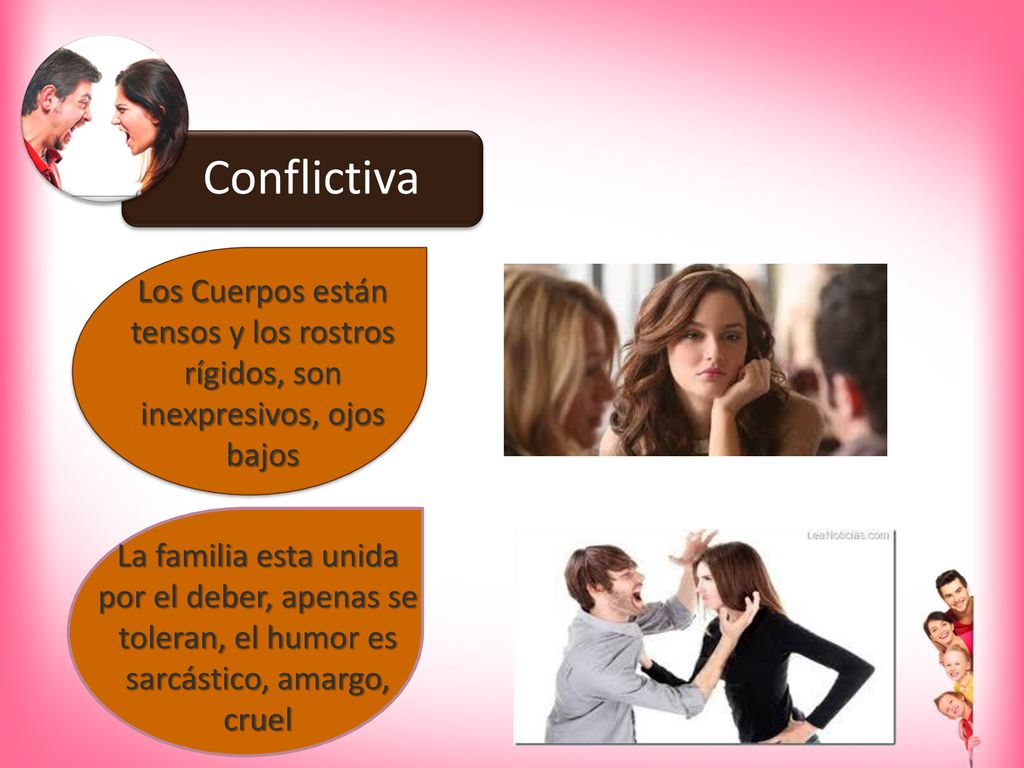 Conflictiva Los Cuerpos están tensos y los rostros rígidos, son inexpresivos, ojos bajos.
